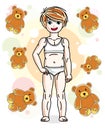 Cute happy little red-haired girl in underwear posing on teddy b Royalty Free Stock Photo