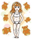 Cute happy little red-haired girl in underwear posing on teddy b Royalty Free Stock Photo