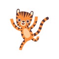 Cute Happy Little Tiger Running, Adorable Wild Animal Cartoon Character Vector Illustration Royalty Free Stock Photo