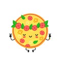 Cute happy meditate vegetarian pizza