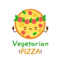 Cute happy meditating vegetarian pizza