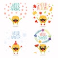 Cute happy monster four seasons set Royalty Free Stock Photo