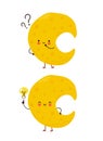 Cute happy moon with question mark and idea