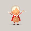 Cute and happy Mrs Claus with cookies and milk - vector illustration isolated Royalty Free Stock Photo