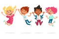 Cute happy multiracial kids jump