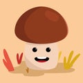 Cute happy mushroom autumn character Vector