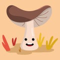 Cute happy mushroom autumn character Vector