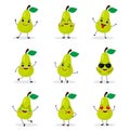 Cute happy pear character. Funny fruit emoticon in flat style Royalty Free Stock Photo