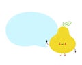 Cute happy pear fruit character with speech bubble