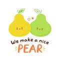 Cute happy pear fruits couple character