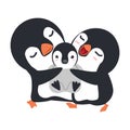 Cute Happy Penguins Couple hug baby Royalty Free Stock Photo