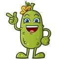 Cute happy pickle cartoon character pointing happily with confidence and attitude