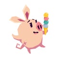 Cute happy piggy is holding ice cream