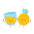 Cute happy pineapple and juice glass