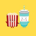 Cute Happy Pop Corn and Soda Drinks