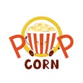 Cute happy popcorn bucket logo.