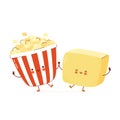 Cute happy popcorn and butter character Royalty Free Stock Photo