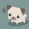 Cute Happy Pug Dog Cartoon Comic Flat Design