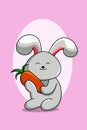 Cute happy rabbit gray color with carrot animal cartoon illustration