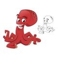 Cute Happy Red Octopus Present Something with Line Art Drawing