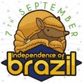 Happy Three-Banded Armadillo Ready for Brazil Independence Day Celebration, Vector Illustration