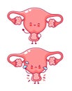 Cute happy and sad funny woman uterus organ