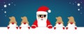 Cute happy santa claus with glasses and his gnomes white banner Royalty Free Stock Photo