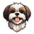 Happy Cute Shih Tzu Head Sticker - Cartoon Style Vector Mascot