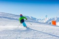 Cute skier boy in a winter ski resort. Royalty Free Stock Photo