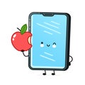 Cute happy smartphone, mobile phone with apple