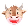 Cute Happy with Smile Bull Buffalo Head Doll Made With Watercolor