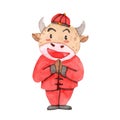 Cute Happy with Smile Chinese Bull Year Buffalo Full Body Doll Made With Watercolor