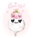 Cute happy smile kawaii ghost halloween with pink pumpkin, Boo tiful, cartoon character bootiful watercolour hand painted vector