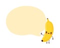 Cute happy smiling banana fruit with speech bubble