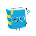 Cute happy smiling book with question marks Royalty Free Stock Photo
