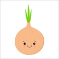 Cute happy smiling bow onion vegetable. Vector modern flat style cartoon character illustration. Isolated on white Royalty Free Stock Photo