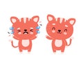 Cute happy smiling cat and sad cry character