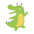 Cute Happy Smiling Crocodile, Funny Alligator Predator Green Animal Character Cartoon Style Vector Illustration
