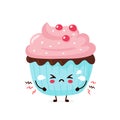 Cute happy smiling cupcake. Vector