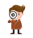 Cute happy smiling detective look at the magnifier Royalty Free Stock Photo