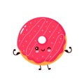 Cute happy smiling donut show muscle