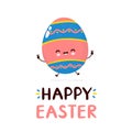 Cute happy smiling easter egg character. Happy Easter card.Vector flat cartoon illustration icon design. Isolated on white