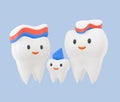 Cute happy smiling family of teeth with toothpaste hairstyle Royalty Free Stock Photo