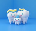 Cute happy smiling family of teeth with toothpaste hairstyle. Clear tooth concept.Brushing teeth. Dental kids care Royalty Free Stock Photo