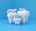 Cute happy smiling family of teeth with toothpaste hairstyle. Clear tooth concept.Brushing teeth. Dental kids care Royalty Free Stock Photo