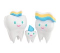 Cute happy smiling family of teeth with toothpaste hairstyle. Family stomatology concept Royalty Free Stock Photo