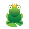 Cute happy smiling green cartoon frog prince with crown vector animal element Royalty Free Stock Photo