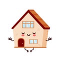 Cute happy smiling house meditate in yoga pose