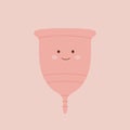 Cute happy smiling menstrual cup. Zero waste device for women in critical days. Eco-friendly, plastic free concept. Flat cartoon