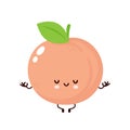 Cute happy smiling peach meditate in yoga